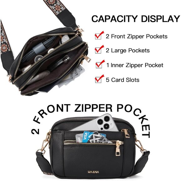 Telena Women 0-blackTrendy Vegan Leather Shoulder Handbags With Adjustable Strap - Picture 5 of 7